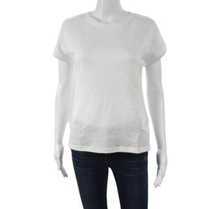 ELEVENTY Womens Basic White Linen Round Neck Short Sleeve T-Shirt Size S